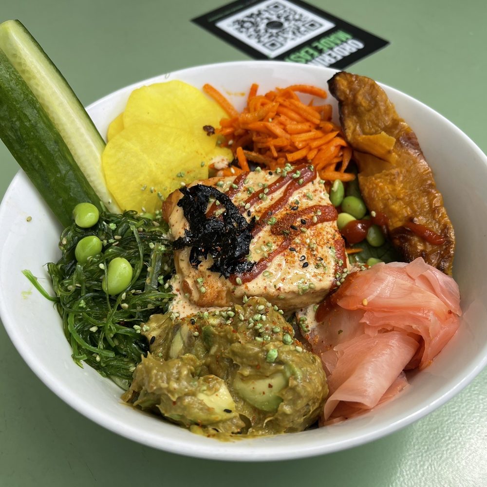 Japanese with Salmon on greens Japanese with Salmon on greens