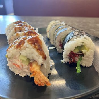 Ha Ha Sushi - Vegetable roll (no sprouts) and shrimp tempura roll. Yum! - Sushi Bars Near Me - Santa Maria, California