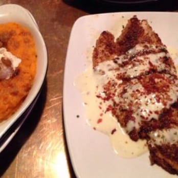 Half Shell Oyster House - Sweet potato "creme brûlée" aka just sweet potato casserole and bacon and pecan crusted fish. - Cajun/Creole Near Me - Mobile, Alabama Half Shell Oyster House - Sweet potato "creme brûlée" aka just sweet potato casserole and bacon and pecan crusted fish. - Cajun/Creole Near Me - Mobile, Alabama
