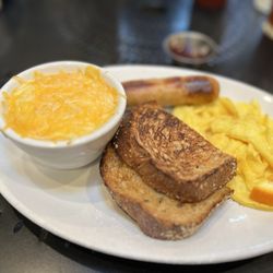 Breakfast platter with grits and Chicken Apple Sausage