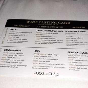 Fogo de Chão - Wine tasting card - Brazilian Near Me - Chicago, Illinois Fogo de Chão - Wine tasting card - Brazilian Near Me - Chicago, Illinois