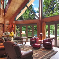 Baker Pond Vacation Cabins - Great room over looks the pond