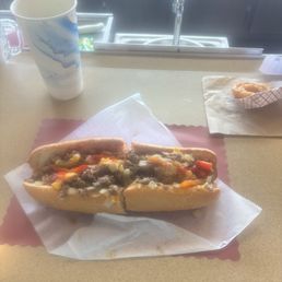 Large cheesesteak made to order, large drink and one onion rings because I couldn't wait, everything was delicious! Large cheesesteak made to order, large drink and one onion rings because I couldn't wait, everything was delicious!