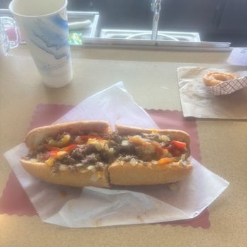 The Dog House - Large cheesesteak made to order, large drink and one onion rings because I couldn't wait, everything was delicious! - Hot Dogs Near Me - New Castle, Delaware The Dog House - Large cheesesteak made to order, large drink and one onion rings because I couldn't wait, everything was delicious! - Hot Dogs Near Me - New Castle, Delaware