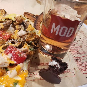MOD Pizza - My custom pizza with all the things,  a rosé,  and their yummy No-Name cake. - Pizza Near Me - Bothell, Washington