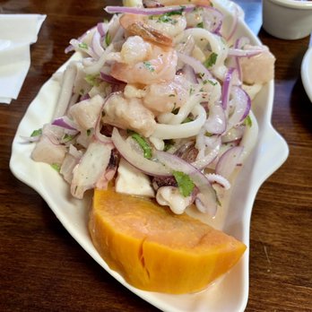 El Eslabon Restaurant - Ceviche Mixto $15 (fish, calamari, shrimp) - Peruvian Near Me - West New York, New Jersey