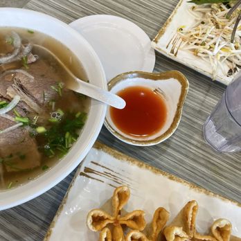 Pho 92 Dia - 9. Rare Steak and Brisket Noodle Soup & 11A. Crab Cheese Wontons *not pictured - a "pho"nomenal mango coconut slush with boba. - Vietnamese Near Me - Denver, Colorado