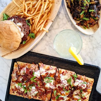 Coma Coffee Roasters - Goat cheese burger, whiskey onion flatbread, crispy brussels - Coffee Roasteries Near Me - Richmond Heights, Missouri