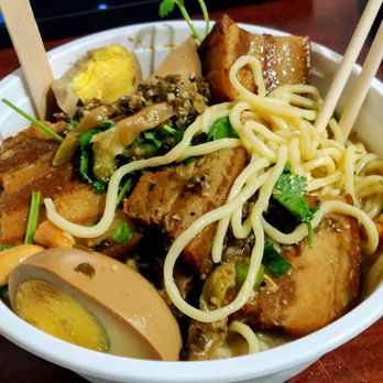 Hey Noodles - "Make your own noodle"; with Marinated pork belly, rice noodles, no spice, and an extra marinated egg - Noodles Near Me - Mississauga, Ontario