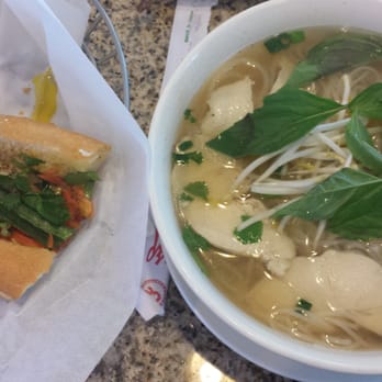 Don Cafe - Half eaten egg sandwich and chicken pho - Vietnamese Near Me - Stafford, Texas