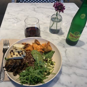 Flower Child - "Mother Earth" with tofu. Tasty! Vegan friendly Pinot Noir as well! - Salad Near Me - Addison, Texas