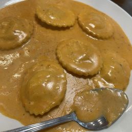 Lobster ravioli. The sauce is scrumptious.