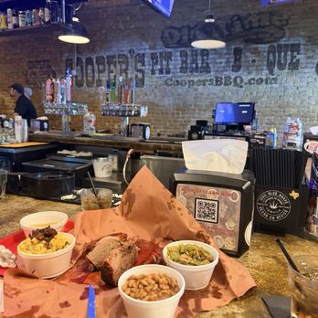 Cooper's Old Time Pit Bar-B-Que - Mac and cheese beans green beans brisket sausage and turkey - Barbeque Near Me - Austin, Texas Cooper's Old Time Pit Bar-B-Que - Mac and cheese beans green beans brisket sausage and turkey - Barbeque Near Me - Austin, Texas