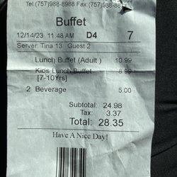 Hibachi Grill Sushi Buffet - Receipt