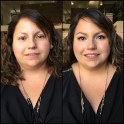 Glam Lab Makeup Studios - My before & after on Brenda. I used morphe palettes, glam lab's brand highlighter drops, ABH on brows  and JSC: Gemini & I'm nude for lips
