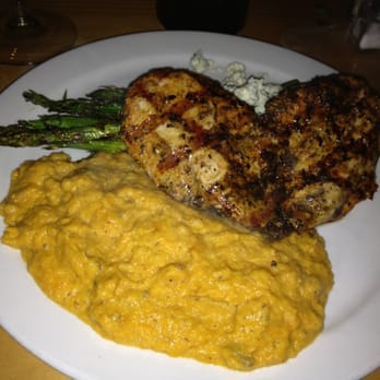 Blue Collar - Deliciously perfect grilled chicken in the shape of a heart with sweet potato/plantain mash and blue cheese asparagus. AMAZING! - Comfort Food Near Me - Miami, Florida