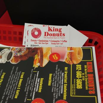 King Donuts - a menu on a red basket - Donuts Near Me - Charlestown, Indiana King Donuts - a menu on a red basket - Donuts Near Me - Charlestown, Indiana
