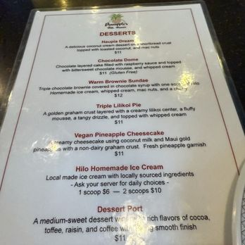 Pineapples Island Fresh Cuisine - Dessert menu - New American Near Me - Hilo, Hawaii Pineapples Island Fresh Cuisine - Dessert menu - New American Near Me - Hilo, Hawaii