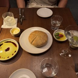Focaccia bread, ricotta, olives