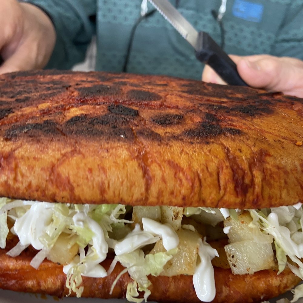 Gonzalez's Restaurant - Pambazo w potatoes 8.49. Good gigantic portions! - Mexican Near Me - Orange, California Gonzalez's Restaurant - Pambazo w potatoes 8.49. Good gigantic portions! - Mexican Near Me - Orange, California
