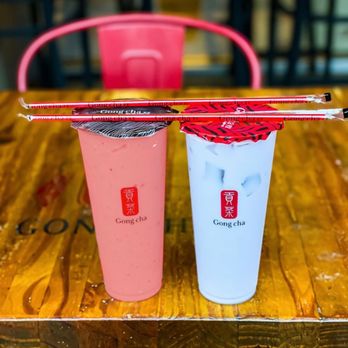 Gong Cha - two cups of milkshake and a straw - Bubble Tea Near Me - Staten Island, New York