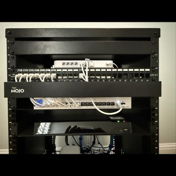 Modern Audio Video - From top to bottom: Ubiquiti Fiber Gateway, Cat6a patch panel, Ubiquiti switch, Reolink NVR. 3 access points, and 4 Ethernet drops - Security Systems Near Me - Antelope, California Modern Audio Video - From top to bottom: Ubiquiti Fiber Gateway, Cat6a patch panel, Ubiquiti switch, Reolink NVR. 3 access points, and 4 Ethernet drops - Security Systems Near Me - Antelope, California