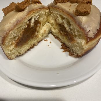 Layered Croissanterie - Cookie Butter Donut Brioche donut filled with @lotusbiscoffus cookie butter mousse. Topped with a caramel glaze and cookie pieces. - Coffee & Tea Near Me - Raleigh, North Carolina Layered Croissanterie - Cookie Butter Donut Brioche donut filled with @lotusbiscoffus cookie butter mousse. Topped with a caramel glaze and cookie pieces. - Coffee & Tea Near Me - Raleigh, North Carolina