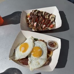 Bacon & egg croffle, strawberry banana croffle Bacon & egg croffle, strawberry banana croffle