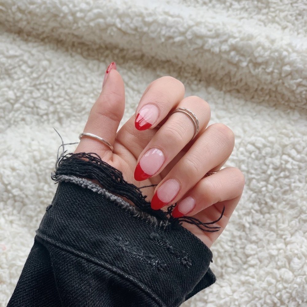 G-nails & Spa - Dip with red French tips - Nail Salons Near Me - Davis, California G-nails & Spa - Dip with red French tips - Nail Salons Near Me - Davis, California