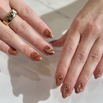 V360 Nail Lounge - Almond brown cat eye nails - Nail Salons Near Me - Austin, Texas