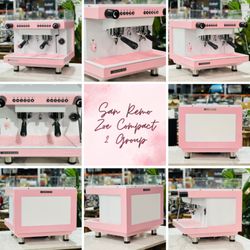 Coffee Machine Warehouse - Unleash the power of custom chic with the San Remo Zoe Compact 2 group coffee machine in stunning pink & white