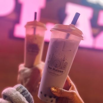 Tea Maison - Hokkaido Milk Tea with oatmilk (left) and Taro Milk Tea with oatmilk (right). - Juice Bars & Smoothies Near Me - Las Vegas, Nevada