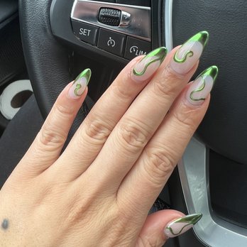 MOI Nails Studio - Medium almond, green chrome. - Nail Salons Near Me - Los Angeles, California MOI Nails Studio - Medium almond, green chrome. - Nail Salons Near Me - Los Angeles, California