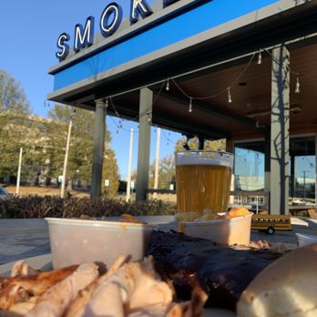 Central BBQ Poplar - a plate of food and a glass of beer - Barbeque Near Me - Memphis, Tennessee
