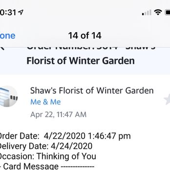 Katherine's Florist - You see the order time and delivery date. She called my husband on 4/24 at 2:30 to tell him they didn't have what he ordered. - Florists Near Me - Clermont, Florida Katherine's Florist - You see the order time and delivery date. She called my husband on 4/24 at 2:30 to tell him they didn't have what he ordered. - Florists Near Me - Clermont, Florida