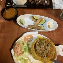 Crab mofongo and carne frita. Crab mofongo and carne frita.