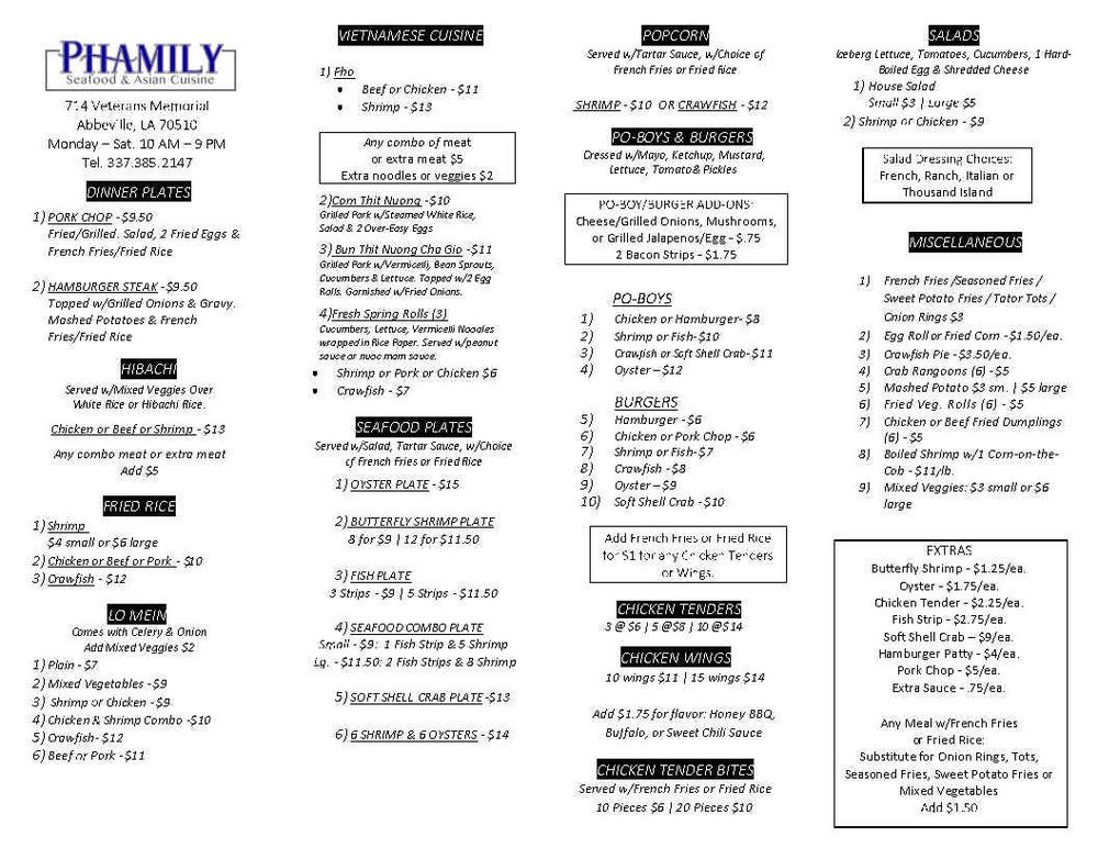 PHAMILY SEAFOOD 714 Veterans Memorial, Abbeville, Louisiana Seafood