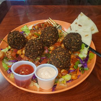 Mr. Kebab - Salad with falafels pita and sauces. - Turkish Near Me - Union City, California