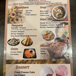 Sunshine Sushi Japanese and Asian Cuisine - Main menu backside
