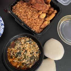 Ruth's Buka - Jollof Rice and Plantain, Chicken Plate and Egusi Soup with fufu