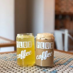 Flux Coffee - Cannabliss kombucha and iced mocha.