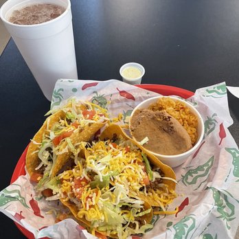 The Taco Joint - 3 Crispy ground beef Tacos, Rice & Beans, and drink. Tasty and good value! - Tacos Near Me - Dallas, Texas The Taco Joint - 3 Crispy ground beef Tacos, Rice & Beans, and drink. Tasty and good value! - Tacos Near Me - Dallas, Texas