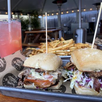 PDX Sliders - Left to right: division philly and burlington pork slider w/side of truffle fries. Oh yeah baby. - Burgers Near Me - Portland, Oregon