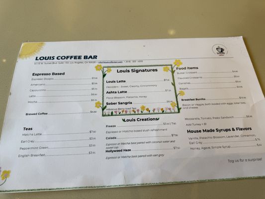 Menu photo 1 Louis Coffee Bar Los Angeles, CA