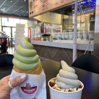 Dessert in Desert - Red Bean Snow Flake Ice w/ Black Sesame Ice-Cream, and Matcha Soft Serve in Fish Cone - Desserts Near Me - Scottsdale, Arizona
