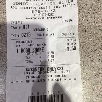 Sonic Drive-In - Buy one get one is not actually the full price free price. Math does not added up with actual free one price. - Burgers Near Me - TAMPA, Florida Sonic Drive-In - Buy one get one is not actually the full price free price. Math does not added up with actual free one price. - Burgers Near Me - TAMPA, Florida