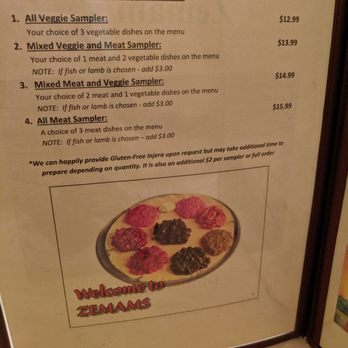 Zemam's - Menu as of 10-5-19 - Ethiopian Near Me - Tucson, Arizona