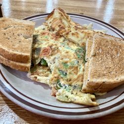 Eagle Diner - Veggie Omelette with Home fries and Rye Toast.