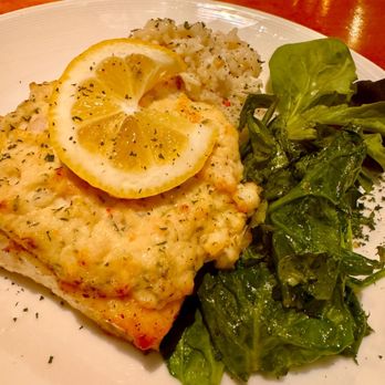 Harvest Thyme Tavern - Halibut fish of the day/w crab topping jasmine rice and sautéed spinach. - New American Near Me - Davidsonville, Maryland Harvest Thyme Tavern - Halibut fish of the day/w crab topping jasmine rice and sautéed spinach. - New American Near Me - Davidsonville, Maryland