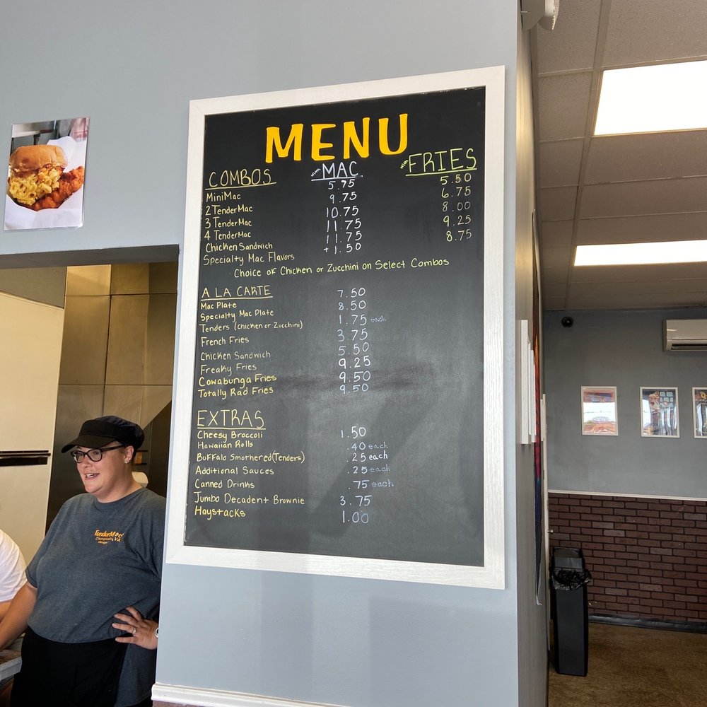 Tendermacs - a menu on a chalkboard in a restaurant - Soul Food Near Me - Chesapeake, Virginia Tendermacs - a menu on a chalkboard in a restaurant - Soul Food Near Me - Chesapeake, Virginia